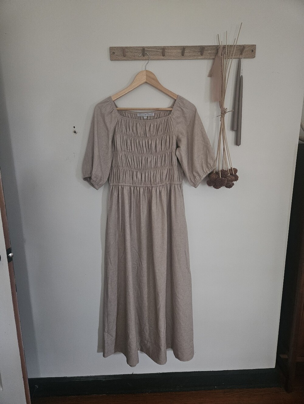 The Main Street Exchange Tan Smocked Dress